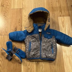 Baby Patagonia Winter Coat and mittens